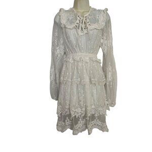 White Lace Long Sleeve Tiered Floral Dress Medium by Shop17 women ruffle new